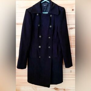 I.N. New York Double Breasted Women’s Wool Pea Coat. Heavy Black Jacket